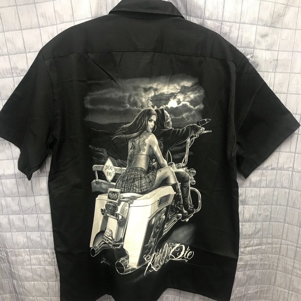 (L) ROD Ride or Die Dickies style collard work shirt Motorcycle DGA NWT